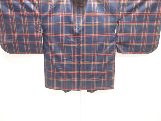  アンティーク　格子織り出し米沢紬着物アンサンブル